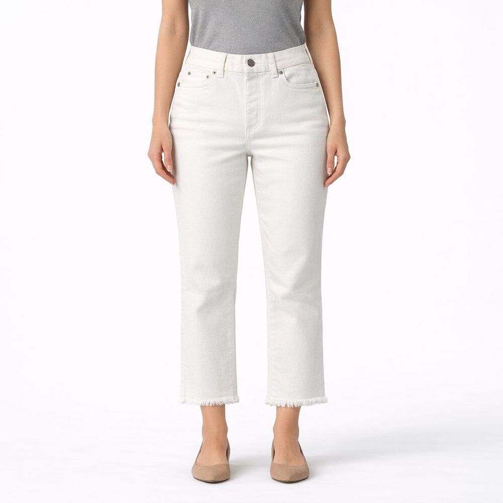 Denim & Co White High Rise Crop Jeans Raw Frayed Hem Size 4